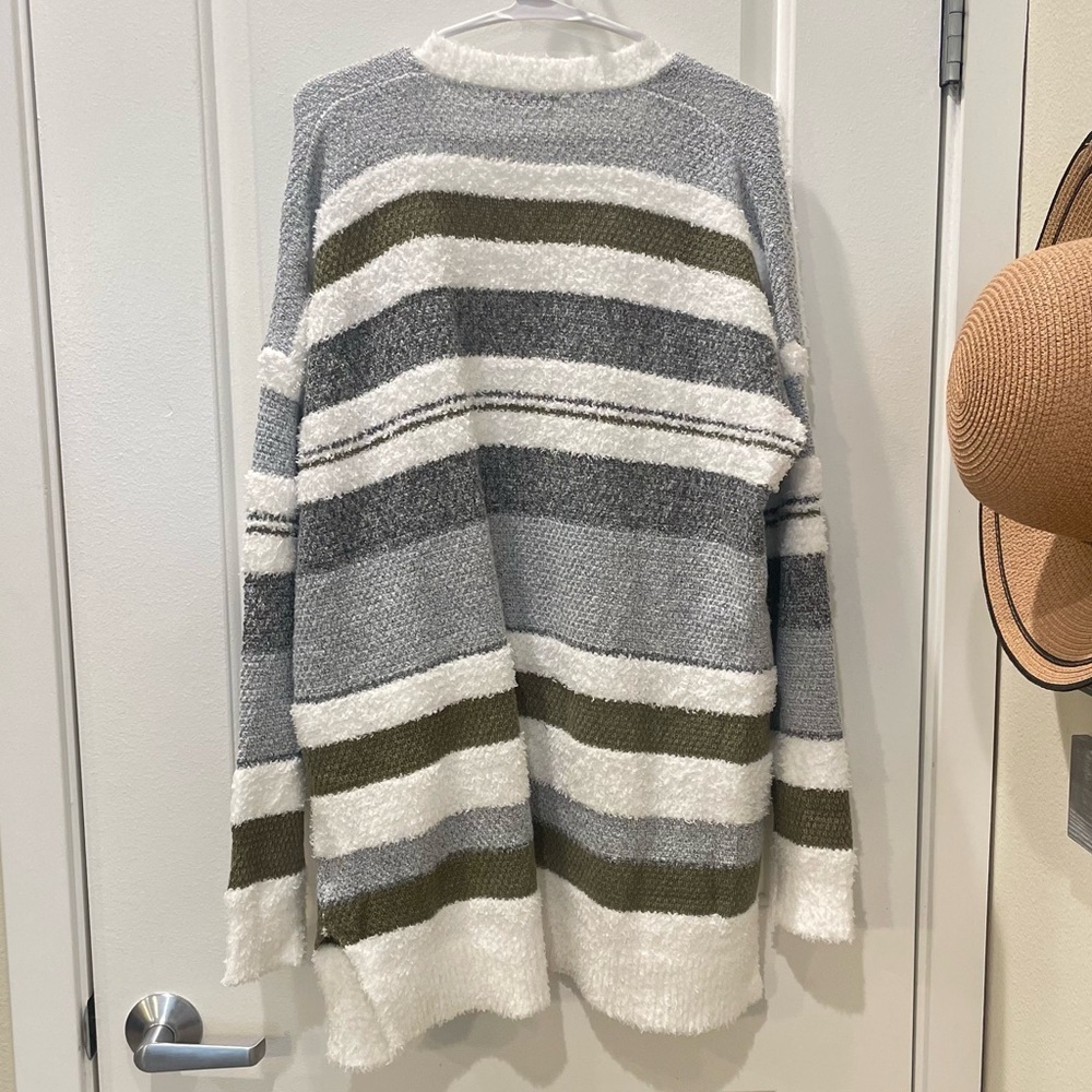 NEW…Pink Clover Striped Long Open Cardigan Sweater - Picture 4 of 5